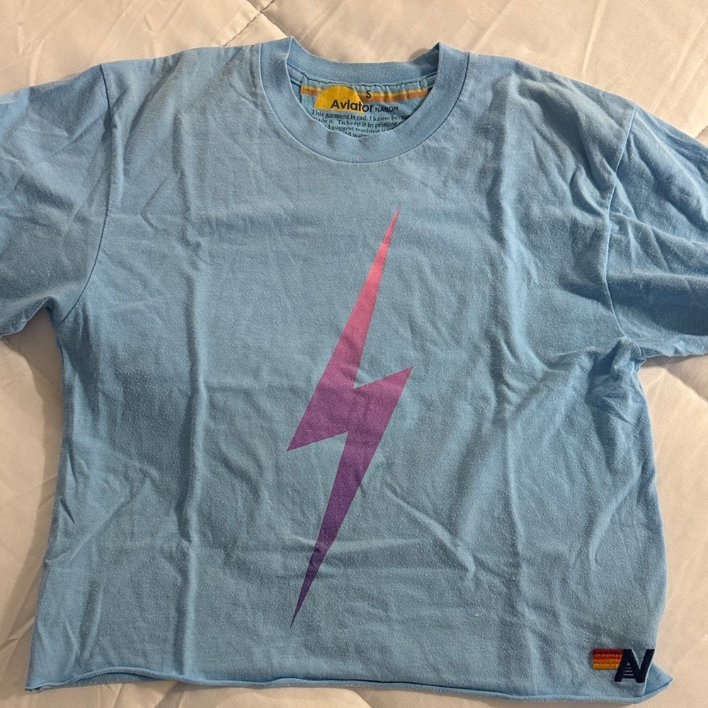 Aviator Nation Kids Sky Blue Tee with Purple Lightning